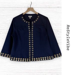 LINEA DOMANI Women’s Size M Jacket Coat Topper Cropped Blazer Grommets Stretch